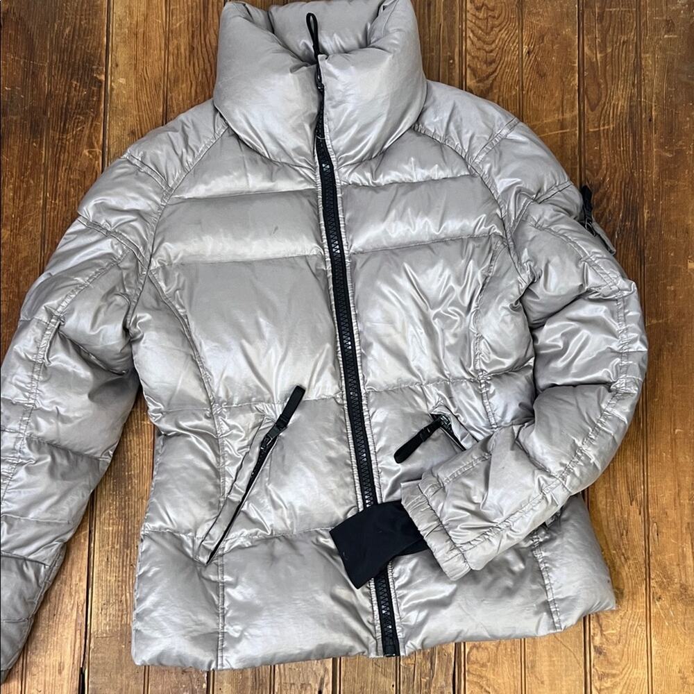 SAM. Women’s puffer coat Freestyle Metallic Silver Jacket short size large